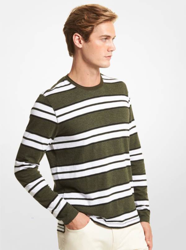 Panske Mikiny Michael Kors Striped Cotton Jersey Tmavo Zelene - Oblecenie Michael Kors Sleva | APJRX-6891